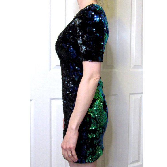 Green Sequin Mini Dress TopShop Color change Sexy Cocktail Party UK 8= US Size 4 - Picture 5 of 10